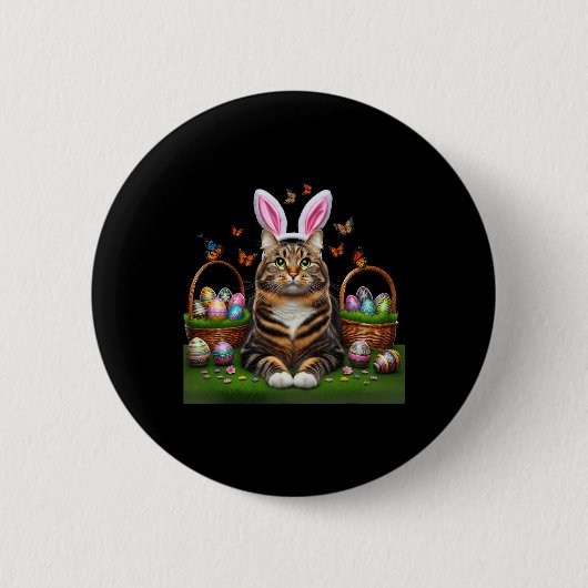 Happy Oaster Niedlich Bunny Cat Eggs Basket Osterk Button (Vorderseite)