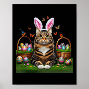 Happy Oaster Niedlich Bunny Cat Eggs Basket Osterk Poster