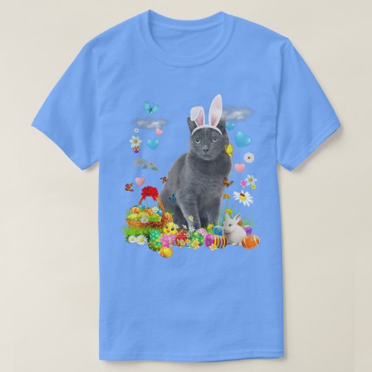 Happy Oaster Niedlich Bunny Cat Russisch Blaues Ei T-Shirt (Design vorne)