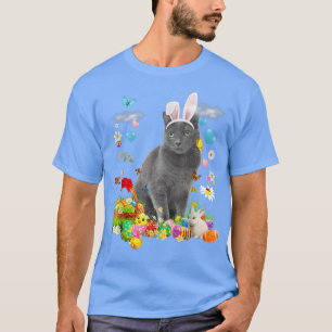 Happy Oaster Niedlich Bunny Cat Russisch Blaues Ei T-Shirt