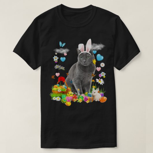 Happy Oaster Niedlich Bunny Cat Russisch Blaues Ei T-Shirt (Design vorne)