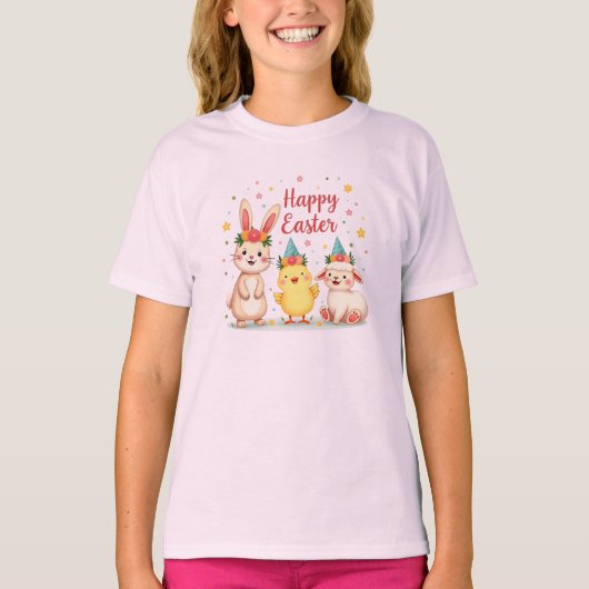 Happy Oaster Niedlich Bunny Chick Lamb T - Shirt (Vorderseite)
