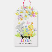 Happy Oaster Niedlich Bunny & Chick Spring Blumen Geschenkanhänger (Vorderseite)