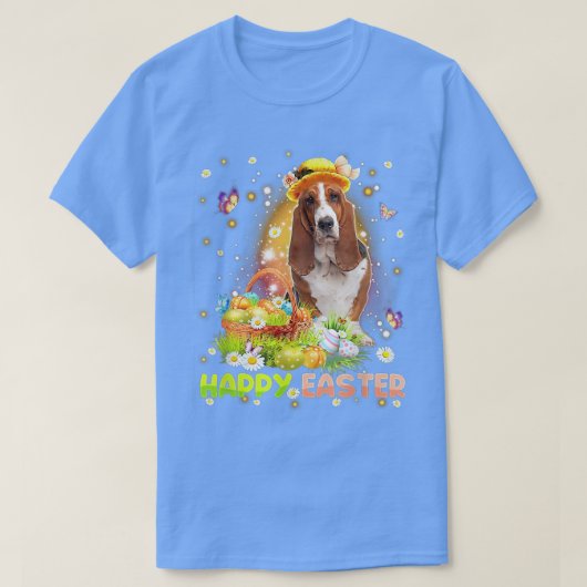 Happy Oaster Niedlich Bunny Dog Basset Hound Egg B T-Shirt (Design vorne)