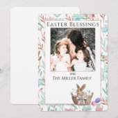 Happy Oaster Niedlich Bunny Floral Foto Postkarte (Vorne/Hinten)