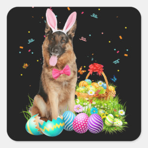 Happy Oaster Niedlich Bunny German Shepherds Eggs Quadratischer Aufkleber