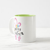 Happy Oaster Niedlich Bunny Long Oars Jagen Geflor Zweifarbige Tasse (Vorderseite Links)