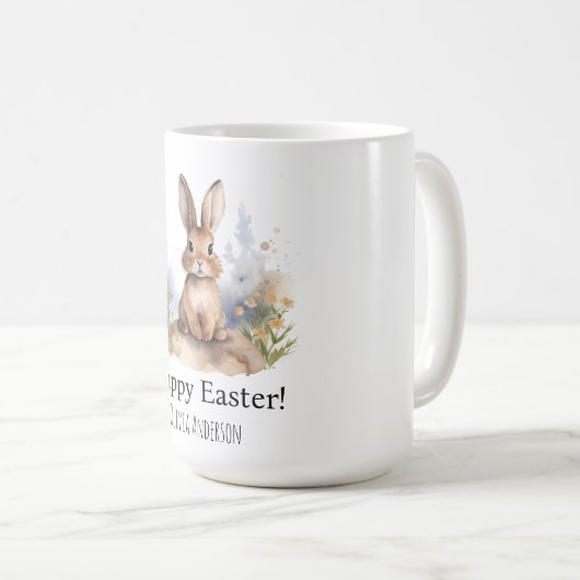 Happy Oaster Niedlich Bunny mit gelben Blumen Kaffeetasse (VorderseiteRechts)