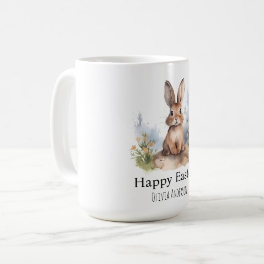Happy Oaster Niedlich Bunny mit gelben Blumen Kaffeetasse (Vorderseite Links)