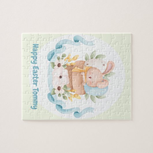 Happy Oaster Niedlich Bunny personalisiert Jigsaw Puzzle (Horizontal)