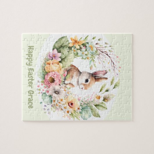 Happy Oaster Niedlich Bunny personalisiert Jigsaw Puzzle (Horizontal)