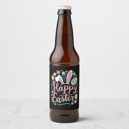 Happy Oaster Niedlich Bunny Rabbit Eggs Bierflaschenetikett (Vorderseite)