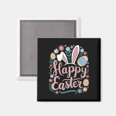 Happy Oaster Niedlich Bunny Rabbit Eggs Magnet (Vorderseite/Rückseite)