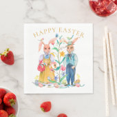 Happy Oaster Niedlich Bunny Rabbits Frühlingsblume Serviette (Beispiel)