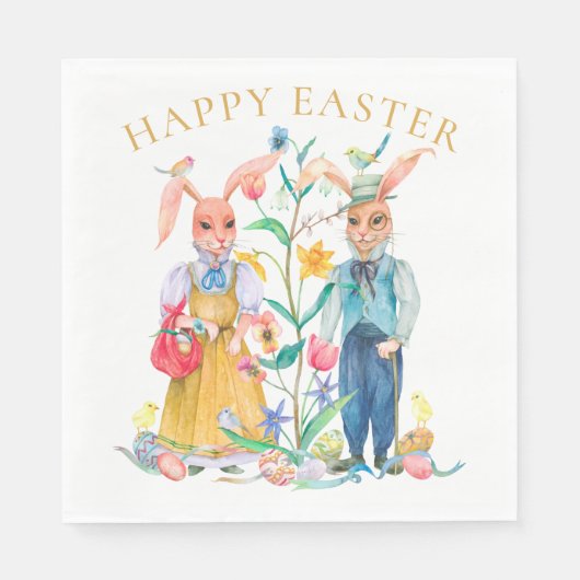 Happy Oaster Niedlich Bunny Rabbits Frühlingsblume Serviette (Vorderseite)