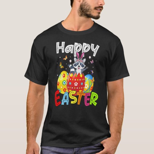 Happy Oaster Niedlich Bunny Rabiit Raccoon Eggs Hu T-Shirt (Vorderseite)