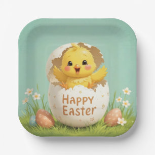 Happy Oaster Niedlich Chick in Egg Pastel Spring Pappteller
