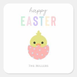 Happy Oaster Niedlich Chick Peep Pastel Typografie Quadratischer Aufkleber
