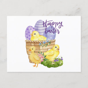 Happy Oaster Niedlich Chicks and Ostereier Basket Postkarte