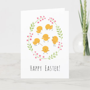 Happy Oaster Niedlich Chicks Floral Egg Kranz Kart Feiertagskarte