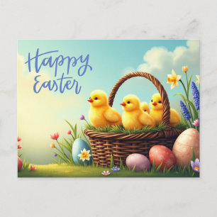Happy Oaster Niedlich Chicks in Wicker Basket Feiertagspostkarte