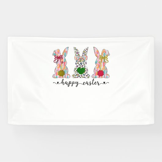 Happy Oaster Niedlich Coquette Osterfest Bunny Rab Banner (Horizontal)