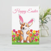 Happy Oaster Niedlich Corgi Bunny Floral Custom Karte (Stehend Vorderseite)