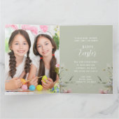 Happy Oaster Niedlich Floral Bunny Rabbit Foto Karte (Innenseite)