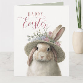 Happy Oaster Niedlich Floral Bunny Rabbit Foto Karte