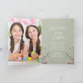 Happy Oaster Niedlich Floral Bunny Rabbit Foto Karte (Innenseite)