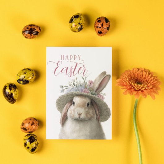 Happy Oaster Niedlich Floral Bunny Rabbit Foto Karte