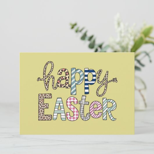 Happy Oaster Niedlich Floral Bunny Spring Leopard Feiertagskarte (Stehend Vorderseite)