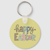 Happy Oaster Niedlich Floral Bunny Spring Leopard Schlüsselanhänger (Vorderseite)