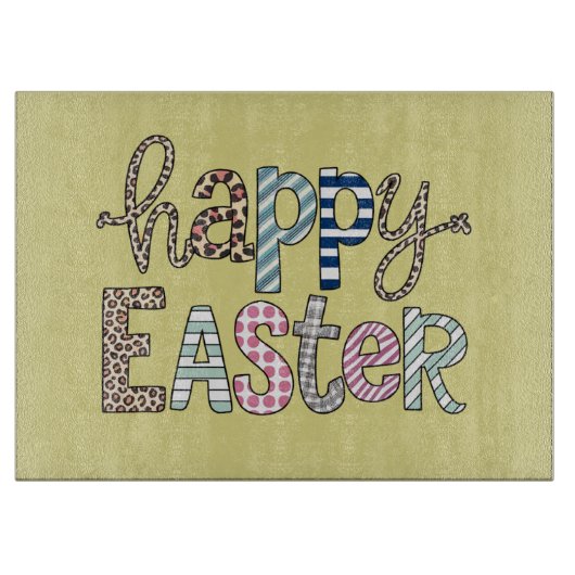 Happy Oaster Niedlich Floral Bunny Spring Leopard Schneidebrett (Vorderseite)