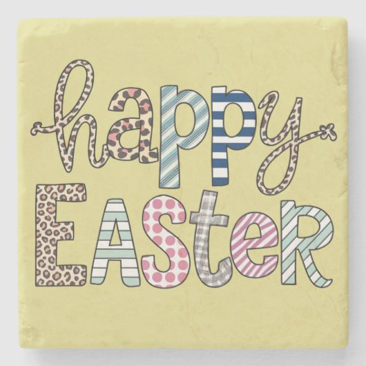 Happy Oaster Niedlich Floral Bunny Spring Leopard Steinuntersetzer (Vorderseite)