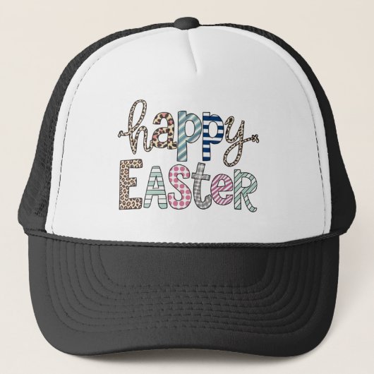 Happy Oaster Niedlich Floral Bunny Spring Leopard Truckerkappe (Vorderseite)
