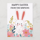 Happy Oaster Niedlich Kawaii Bunny in Blume Famili Postkarte (Vorderseite)