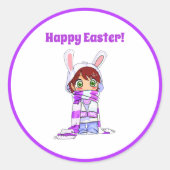 Happy Oaster Niedlich Manga Bunny Girl Cartoon Runder Aufkleber (Vorderseite)