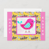 Happy Oaster Niedlich Pink Chick Postkarte (Vorne/Hinten)