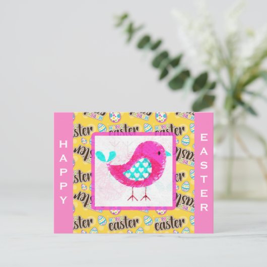 Happy Oaster Niedlich Pink Chick Postkarte (Stehend Vorderseite)