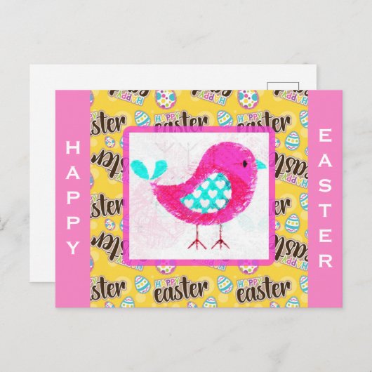 Happy Oaster Niedlich Pink Chick Postkarte (Vorne/Hinten)