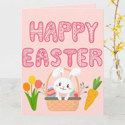 Happy Oaster Niedlich Schöne Ester Eggs & Bunny Karte (Gelbe Blume)