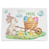 Happy Oaster Niedlich Watercolor Bunny Chicks Egg Große Geschenktüte (Vorderseite)