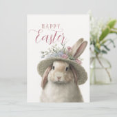 Happy Oaster Niedlich Watercolor Floral Bunny Rabb Karte (Stehend Vorderseite)