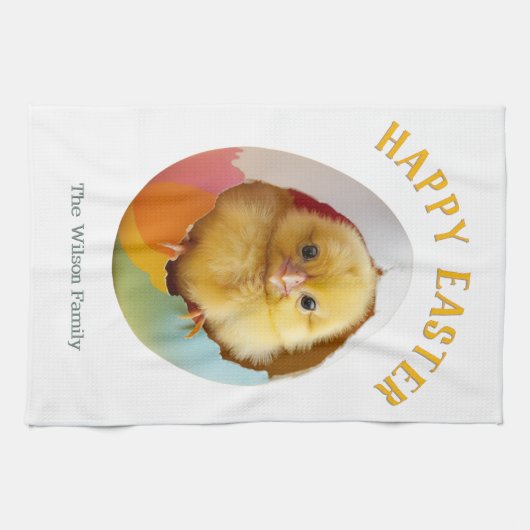 Happy Oaster Niedlich Yellow Chick Ei Personalisie Geschirrtuch (Horizontal)