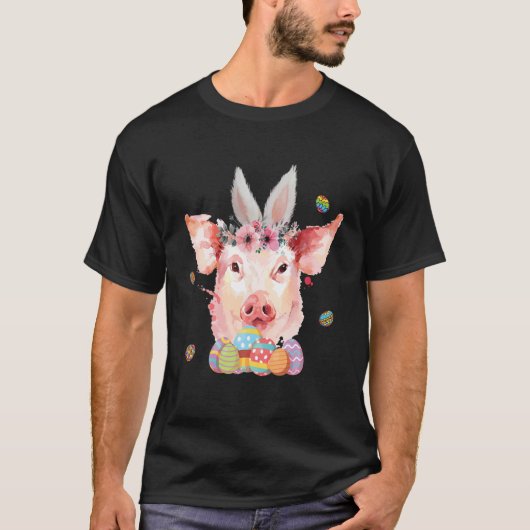 Happy Oaster Niedliche Bunny Pig Blume Ostern T-Shirt (Vorderseite)