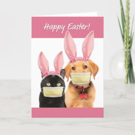 Happy Oaster Niedliche Katze und Hund in Covid Ges Feiertagskarte