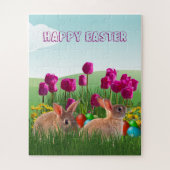Happy Oaster Niedliche Rabbit Tulips und farbige E Puzzle (Vertikal)