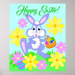 Happy Oaster Niedlicher Cartoon Kaninchen Blume Poster