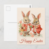 Happy Oaster Niedliches Vintages Kaninchen Postkarte (Vorne/Hinten)